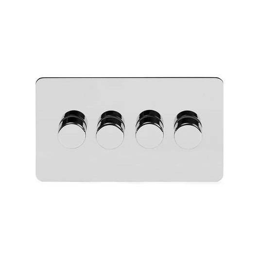The Finsbury Collection Polished Chrome Flat Plate 4 Gang 2 -Way Intelligent Dimmer 150W LED (300w Halogen/Incandescent)