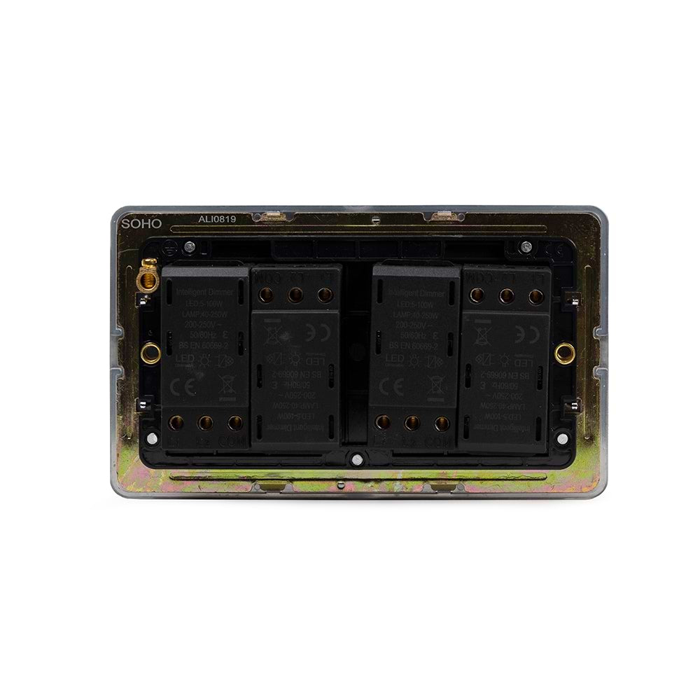 The Finsbury Collection Polished Chrome Flat Plate 4 Gang 2 -Way Intelligent Dimmer 150W LED (300w Halogen/Incandescent)