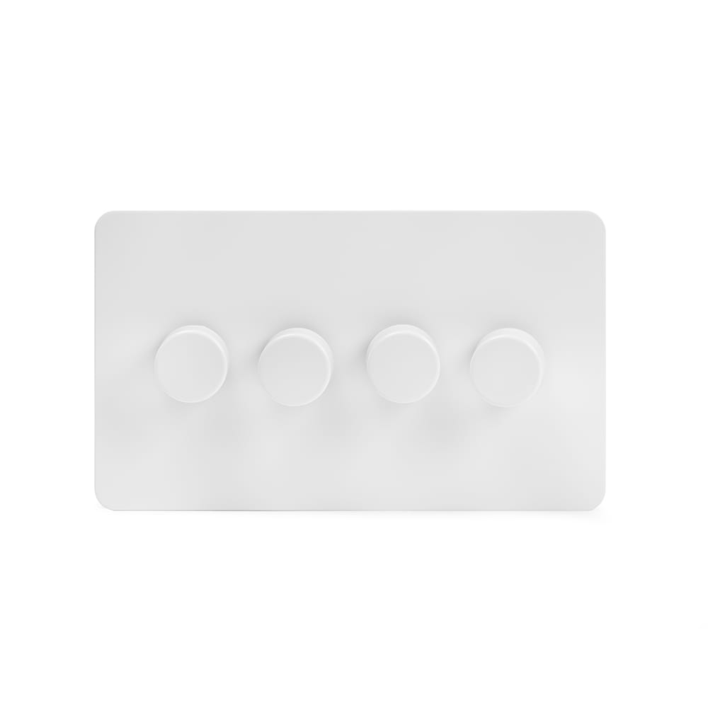 The Eldon Collection White Metal Flat Plate 4 Gang 2 -Way Intelligent Dimmer 150W LED (300W Halogen/Incandescent)