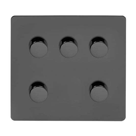 The Connaught Collection Black Nickel Flat Plate 5 Gang 2 -Way Intelligent Dimmer 150W LED (300W Halogen/Incandescent)