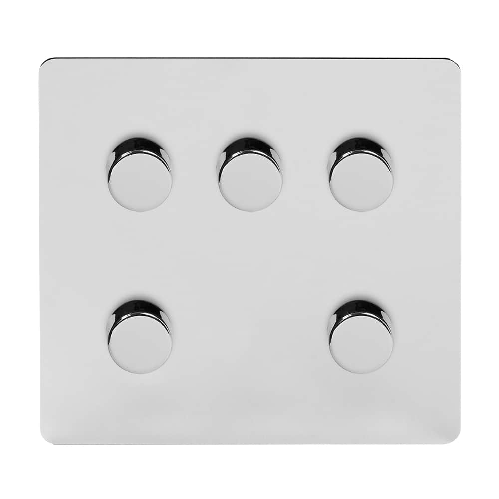 The Finsbury Collection Polished Chrome Flat Plate 5 Gang 2 -Way Intelligent Dimmer 150W LED (300W Halogen/Incandescent)