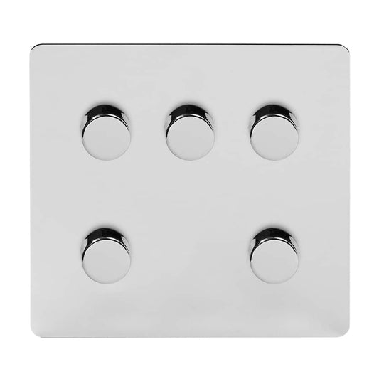 The Finsbury Collection Polished Chrome Flat Plate 5 Gang 2 -Way Intelligent Dimmer 150W LED (300W Halogen/Incandescent)