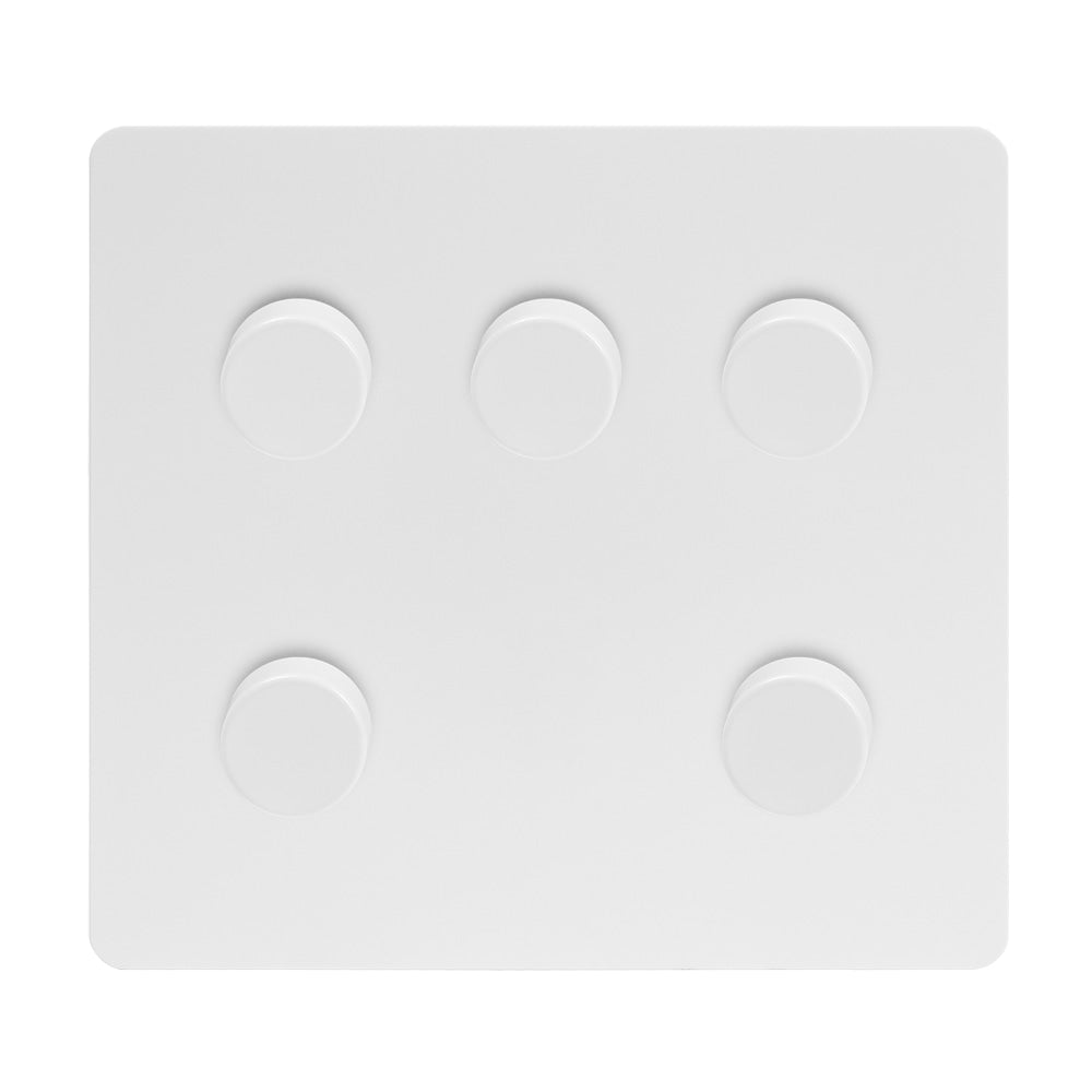 The Eldon Collection White Metal Flat Plate 5 Gang 2 -Way Intelligent Dimmer 150W LED (300W Halogen/Incandescent)