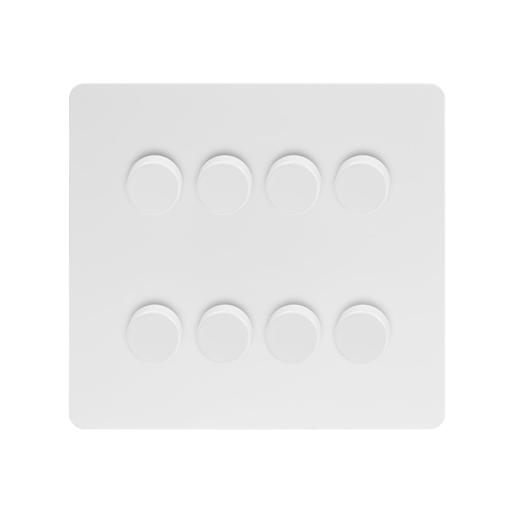 The Eldon Collection White Metal Flat Plate 8 Gang 2 -Way Intelligent Dimmer 150W LED (300 Halogen/Incandescent)