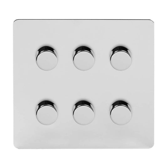The Finsbury Collection Polished Chrome Flat Plate 6 Gang 2 -Way Intelligent Dimmer 150W LED (300w Halogen/Incandescent)