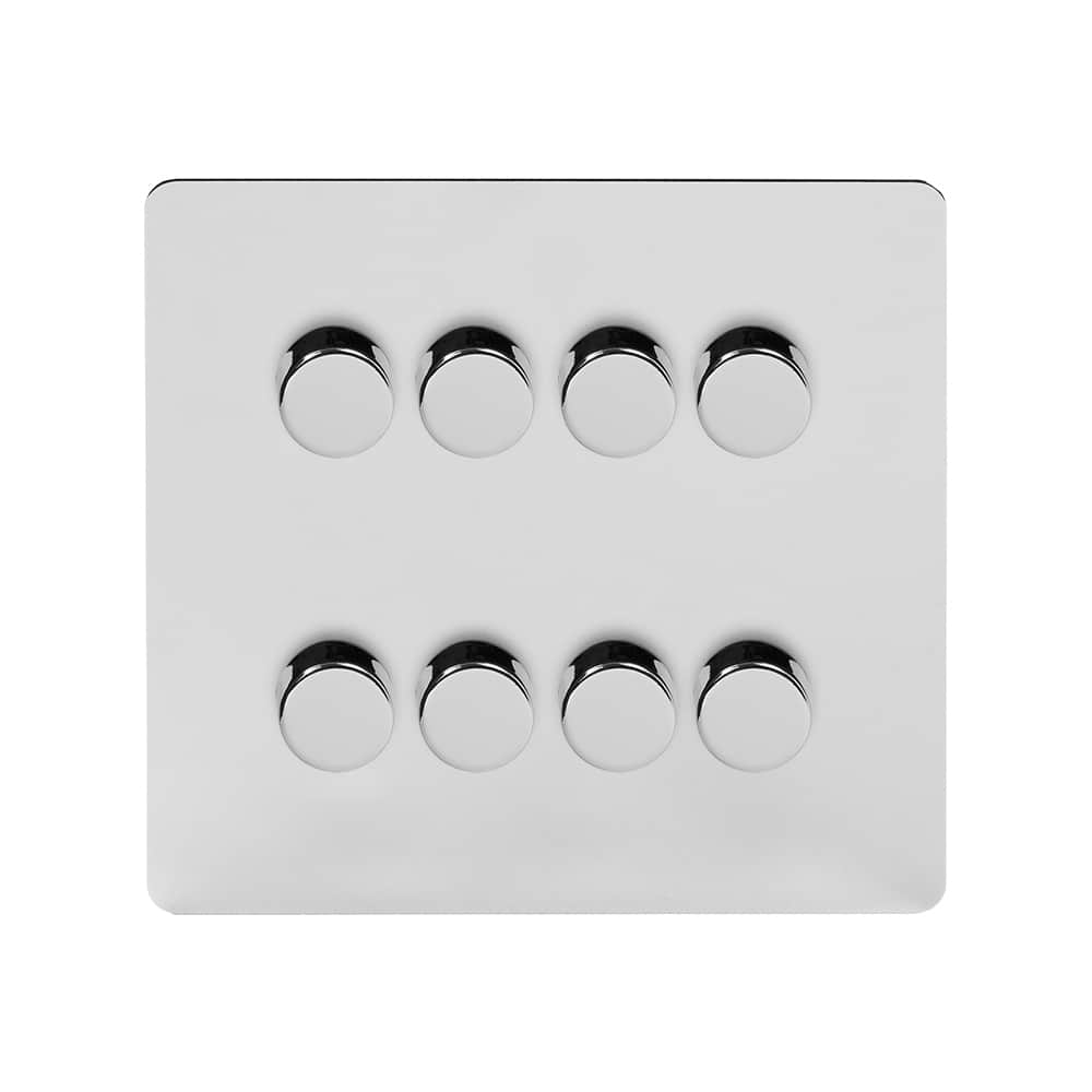 The Finsbury Collection Polished Chrome Flat Plate 8 Gang 2 -Way Intelligent Dimmer 150W LED (300w Halogen/Incandescent)