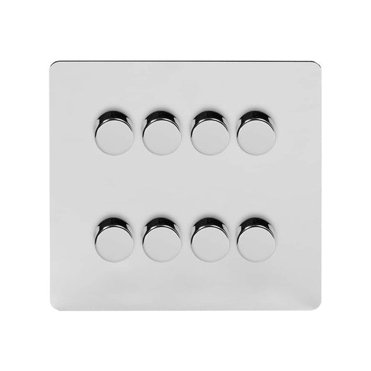 The Finsbury Collection Polished Chrome Flat Plate 8 Gang 2 -Way Intelligent Dimmer 150W LED (300w Halogen/Incandescent)