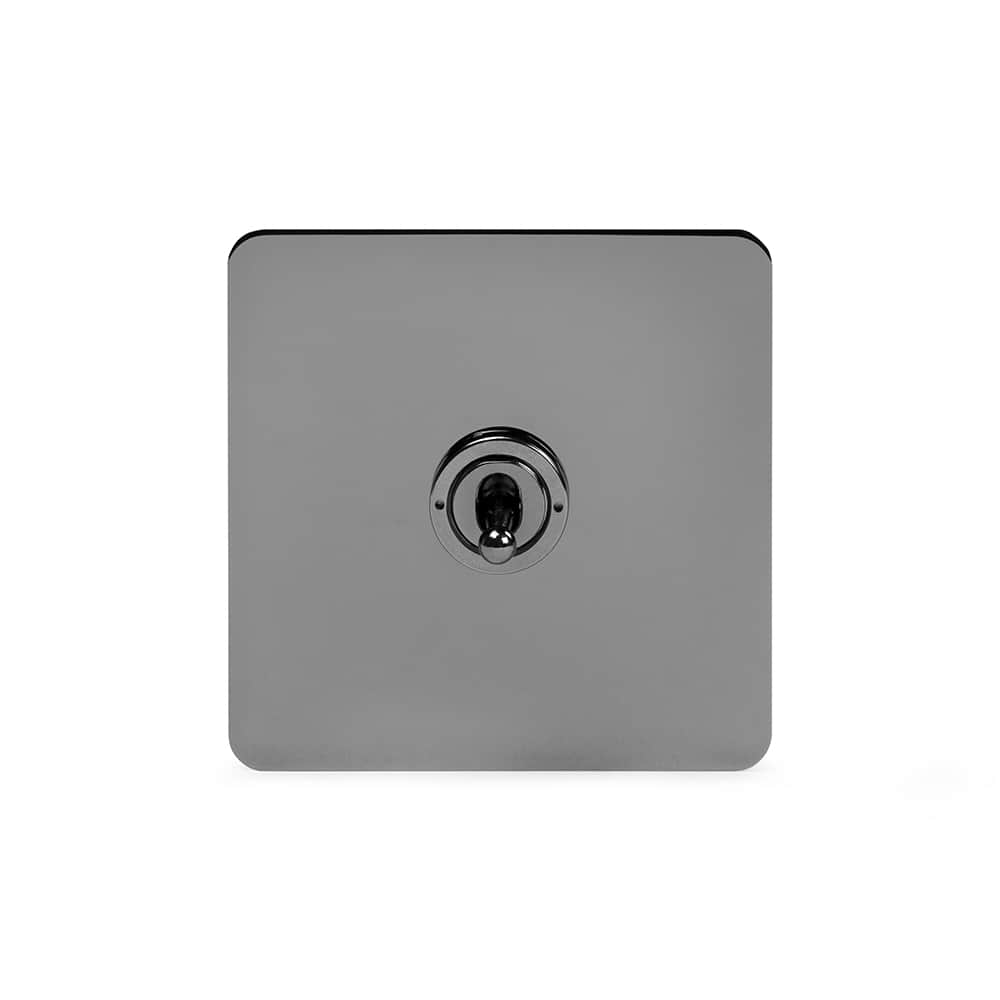 The Connaught Collection Black Nickel Flat Plate 20A 1 Gang Intermediate Toggle Switch Screwless