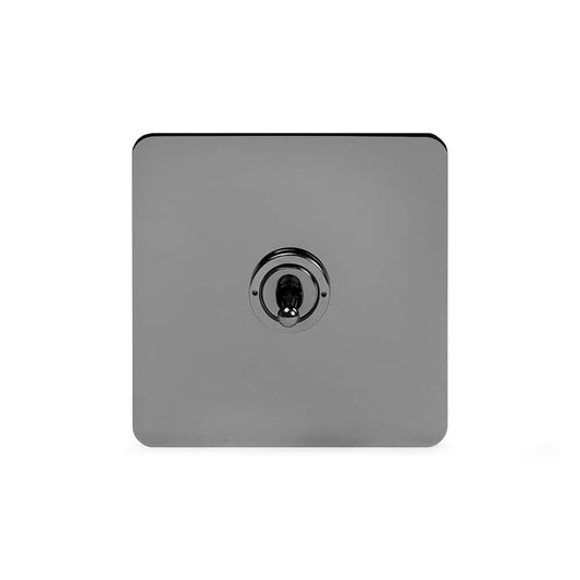 The Connaught Collection Black Nickel Flat Plate 20A 1 Gang Intermediate Toggle Switch Screwless