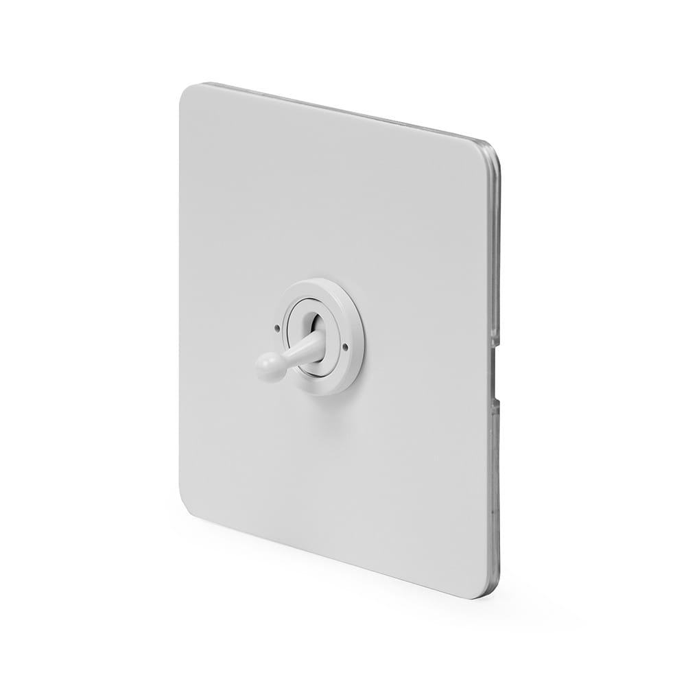 The Eldon Collection White Metal Flat Plate 20A 1 Gang 2 Way Toggle Switch Screwless