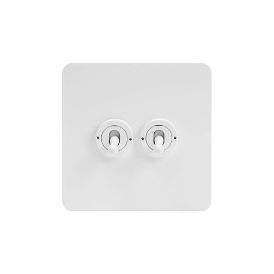 The Eldon Collection White Metal Flat Plate 20A 2 Gang Intermediate Toggle Switch Screwless