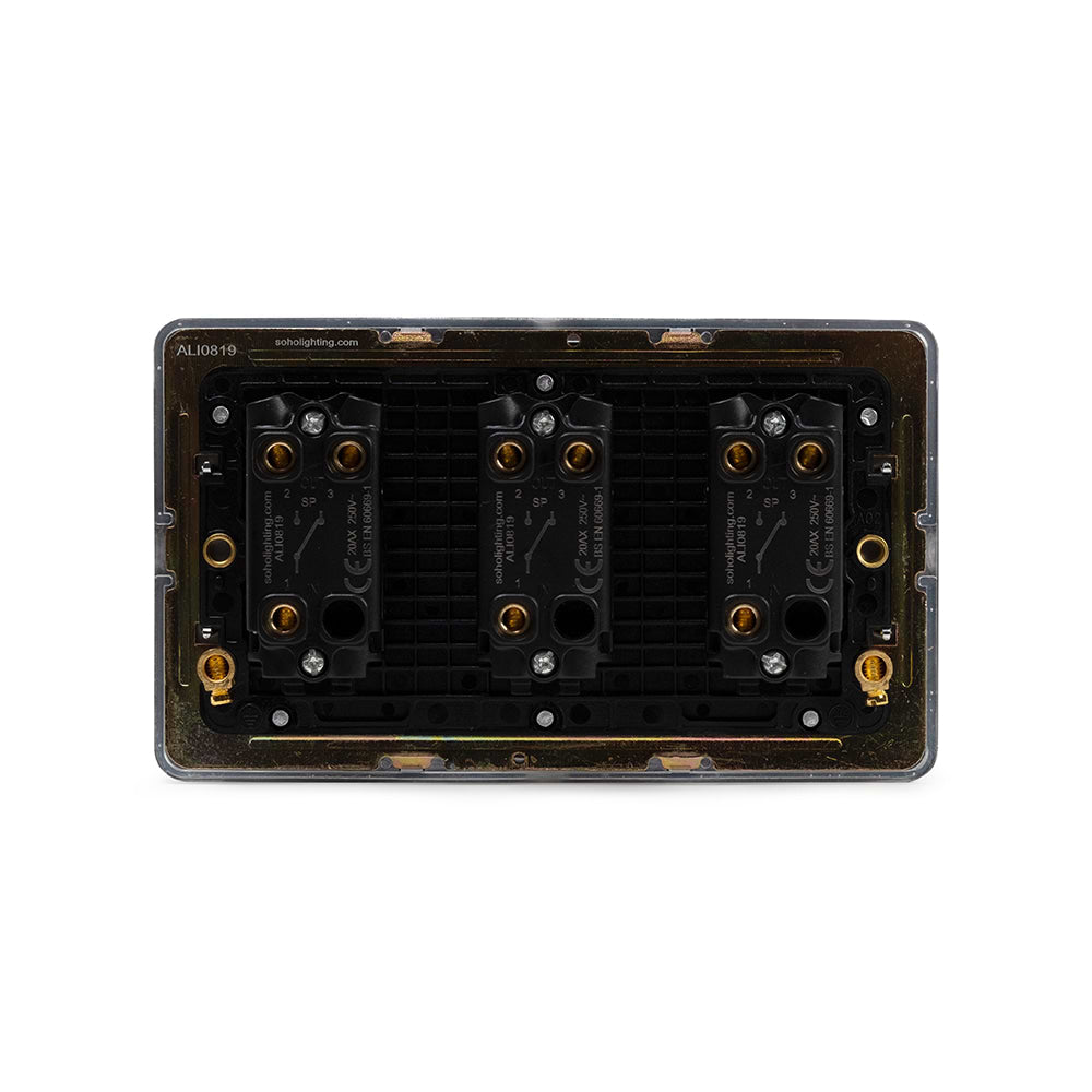 The Finsbury Collection Polished Chrome Flat Plate 20A 3 Gang 2 Way Toggle Switch Screwless