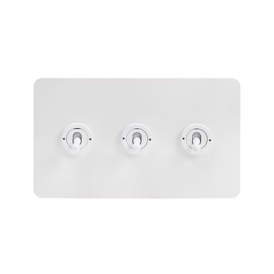 The Eldon Collection White Metal Flat Plate 20A 3 Gang 2 Way Toggle Switch Screwless