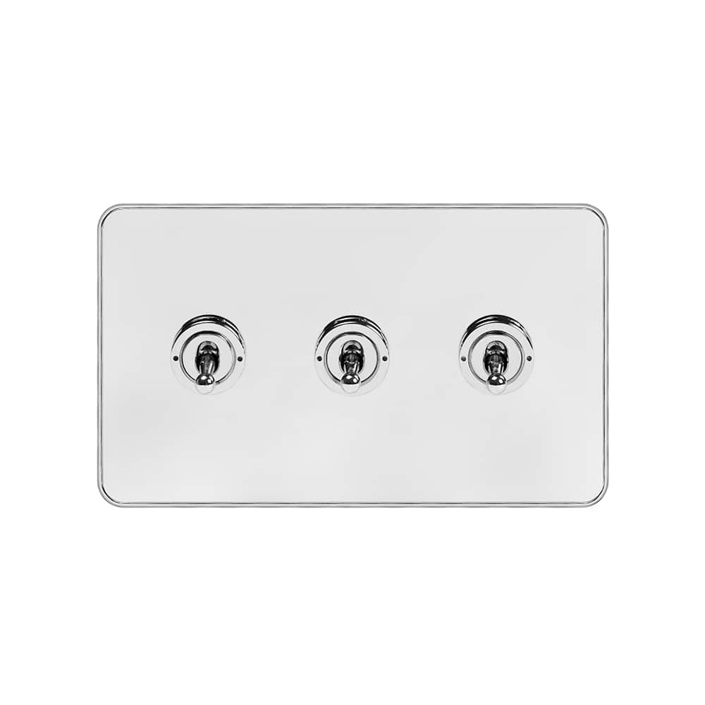 Soho Lighting White & Polished Chrome With Chrome Edge 20A 3 Gang Intermediate Toggle Screwless