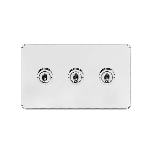 Soho Lighting White & Polished Chrome With Chrome Edge 20A 3 Gang Intermediate Toggle Screwless