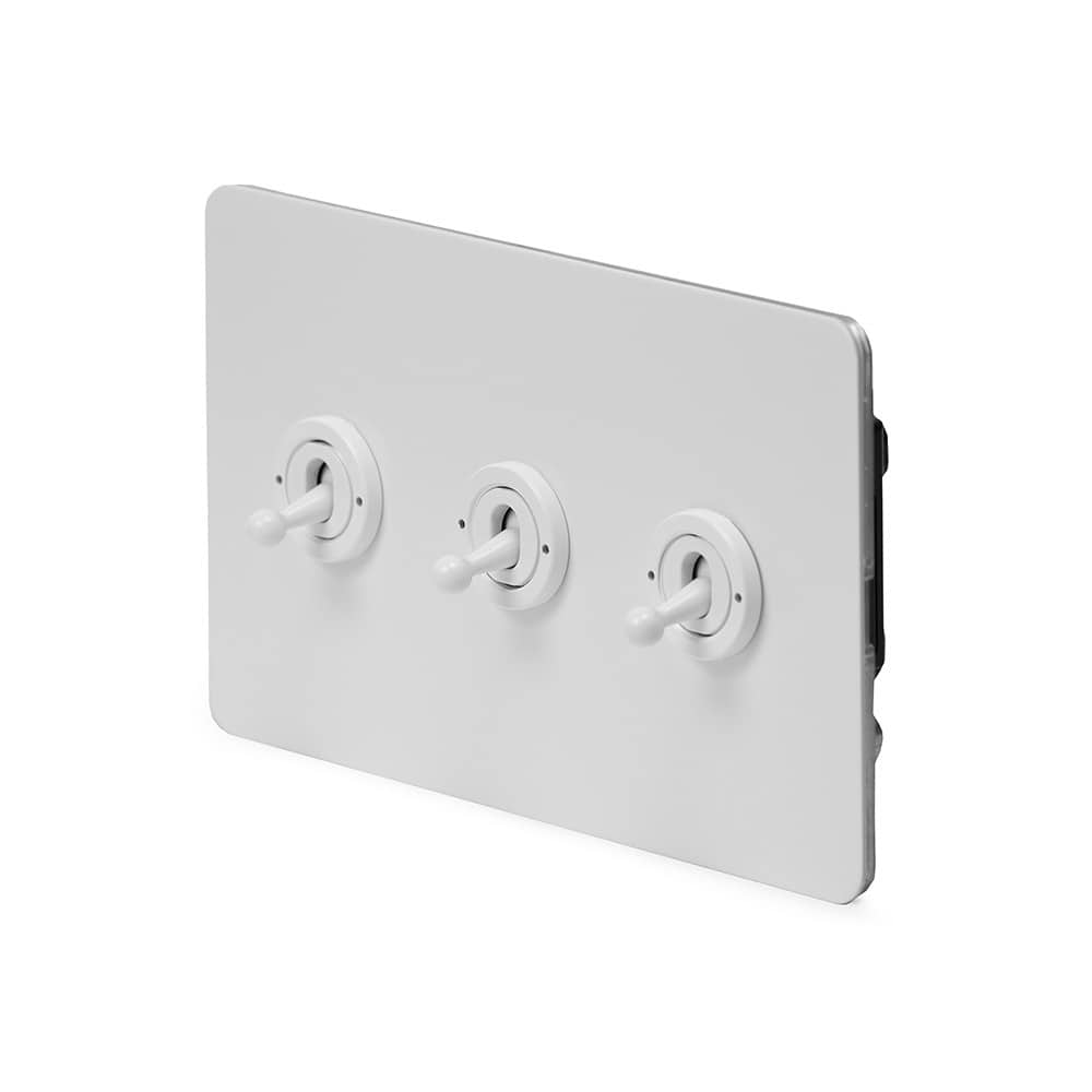 The Eldon Collection White Metal Flat Plate 20A 3 Gang 2 Way Toggle Switch Screwless