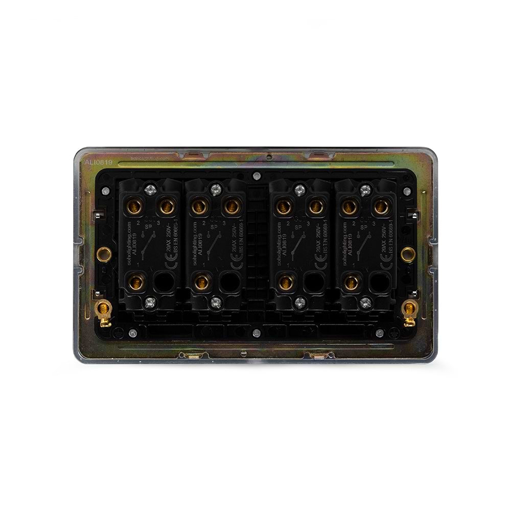 The Finsbury Collection Polished Chrome Flat Plate 20A 4 Gang 2 Way Toggle Switch Screwless