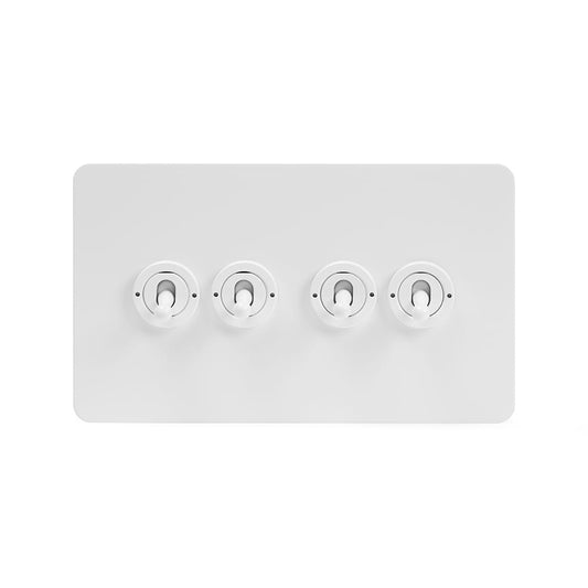 The Eldon Collection White Metal Flat Plate 20A 4 Gang 2 Way Toggle Switch Screwless