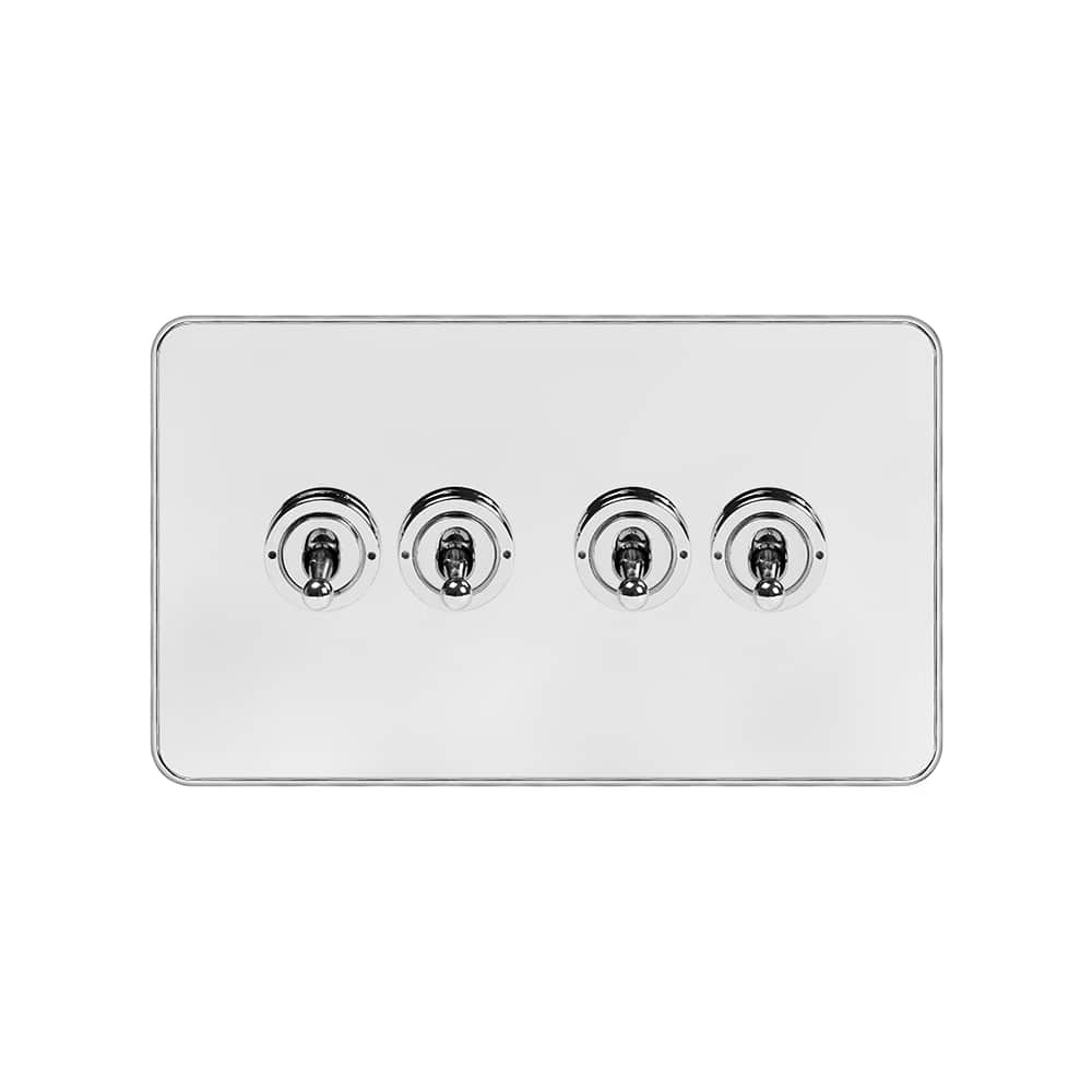 Soho Lighting White & Polished Chrome With Chrome Edge 20A 4 Gang Intermediate Toggle Screwless