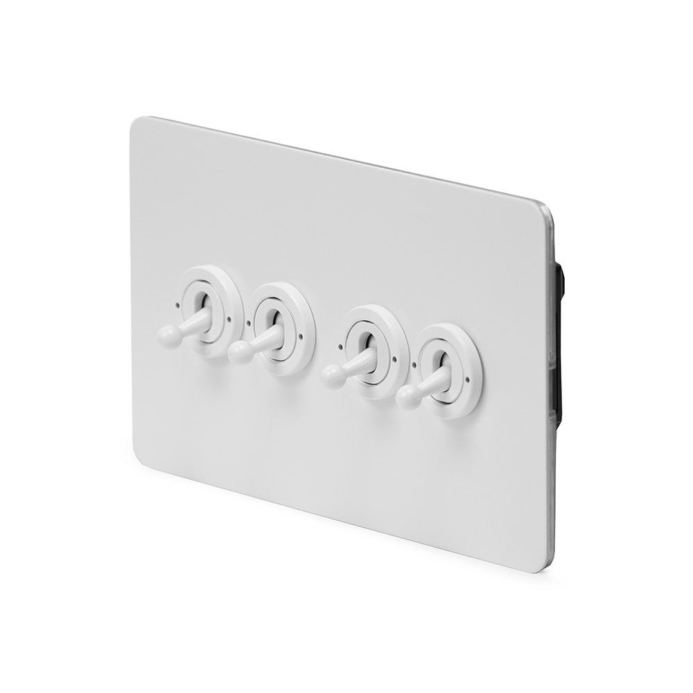 The Eldon Collection White Metal Flat Plate 20A 4 Gang 2 Way Toggle Switch Screwless