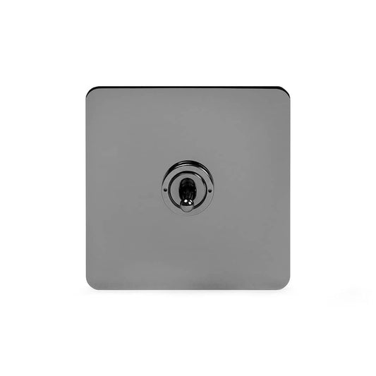 The Connaught Collection Black Nickel Flat Plate 1 Gang Retractive Toggle Switch Screwless