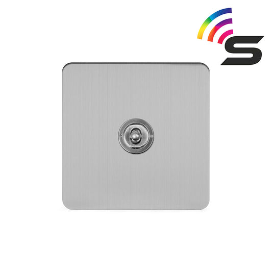 The Lombard Collection Brushed Chrome Flat Plate 1 Gang 150W Smart Toggle Switch