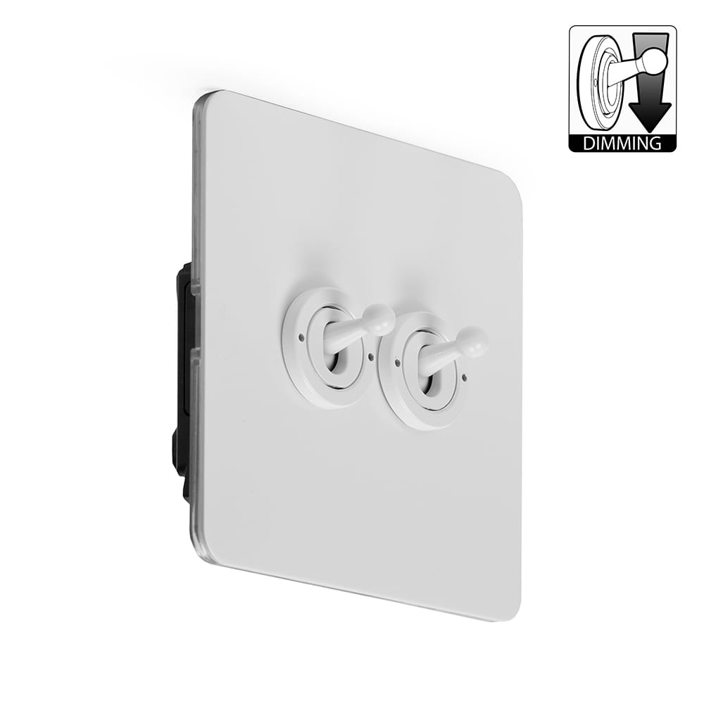 The Eldon Collection Flat Plate White Metal 2 Gang Dimming Toggle Switch