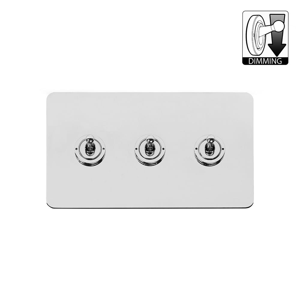 The Finsbury Collection Flat Plate Polished Chrome 3 Gang Dimming Toggle Switch