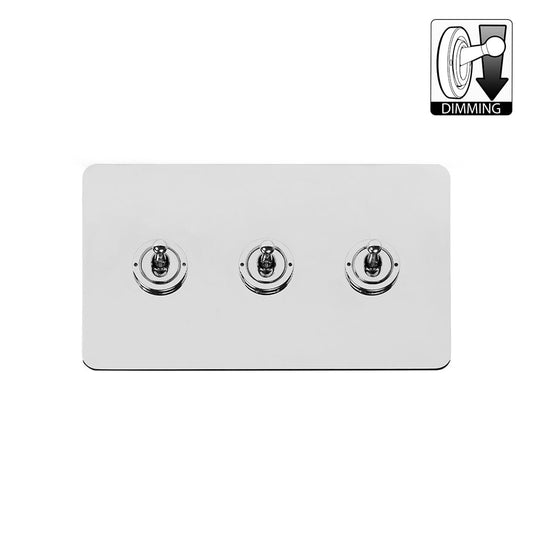 The Finsbury Collection Flat Plate Polished Chrome 3 Gang Dimming Toggle Switch