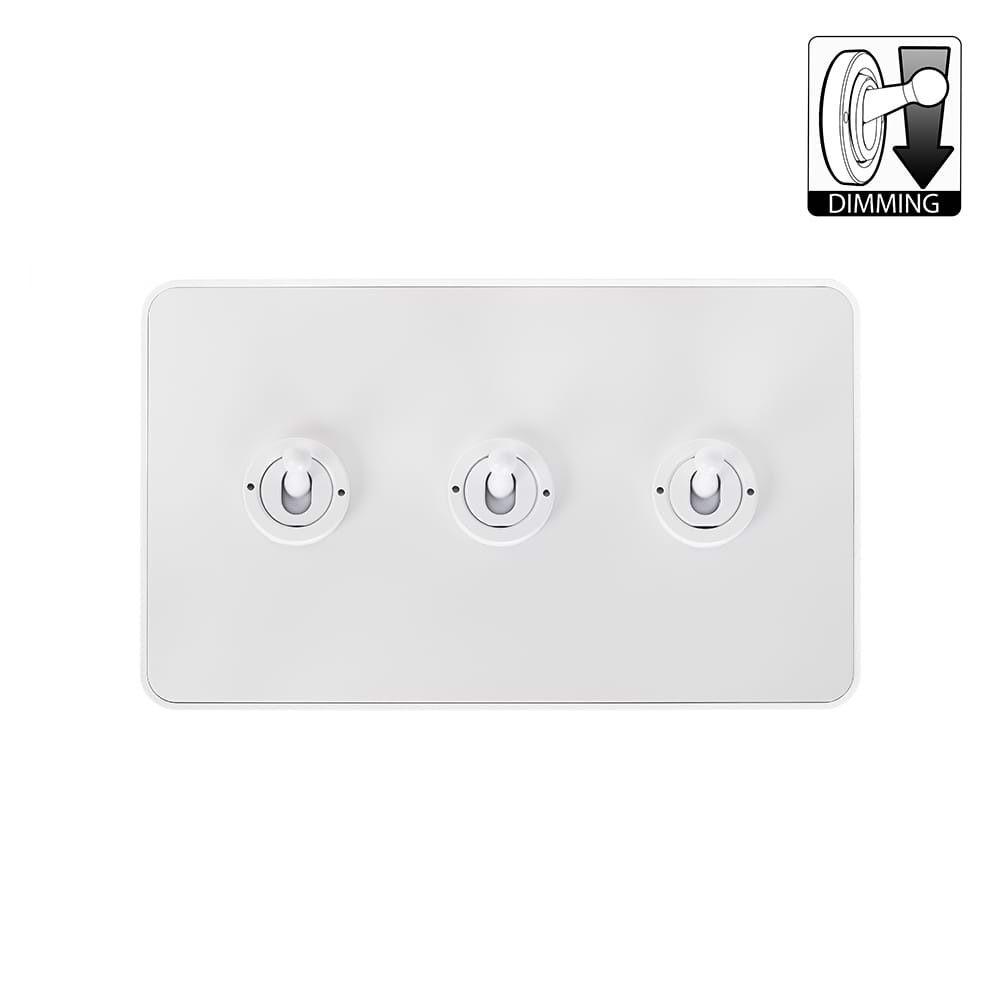 The Eldon Collection Flat Plate White Metal 3 Gang Dimming Toggle Switch