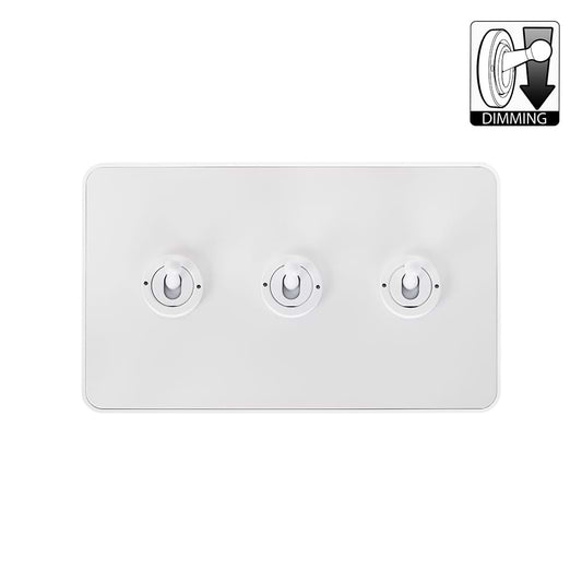 The Eldon Collection Flat Plate White Metal 3 Gang Dimming Toggle Switch