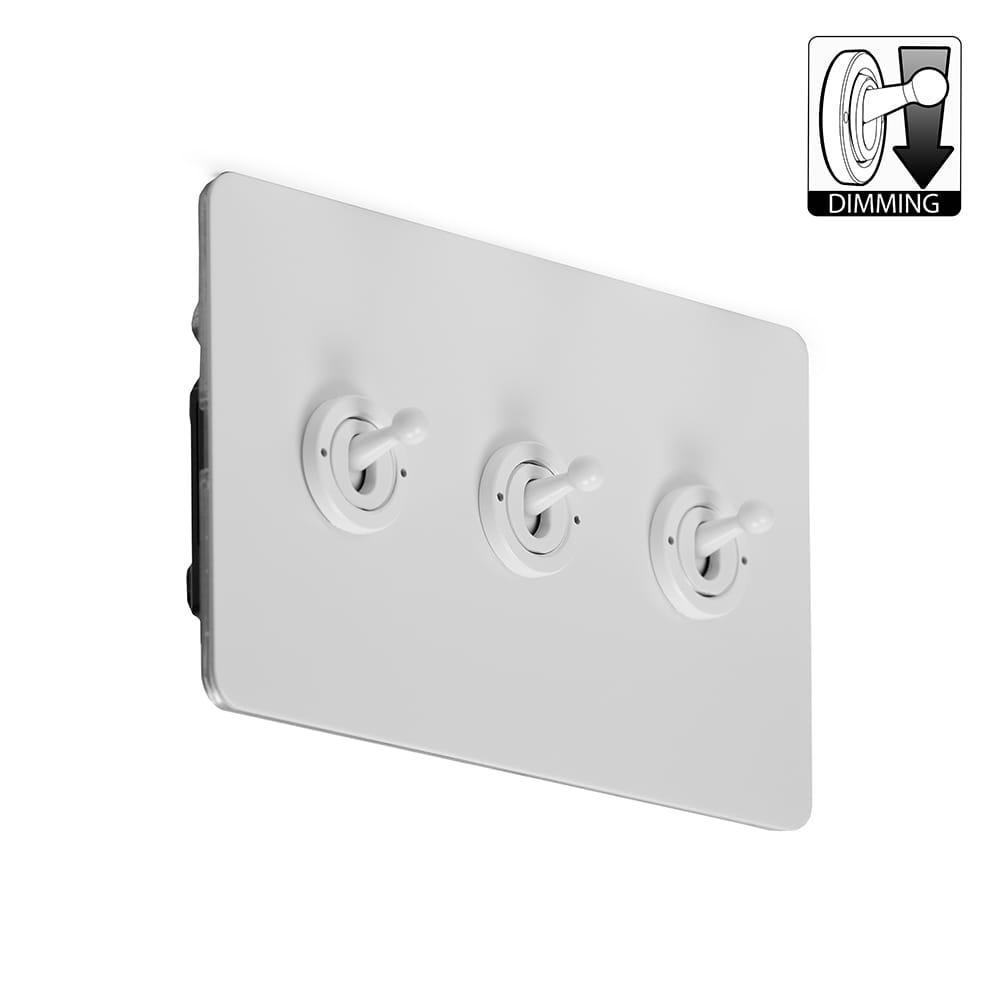 The Eldon Collection Flat Plate White Metal 3 Gang Dimming Toggle Switch