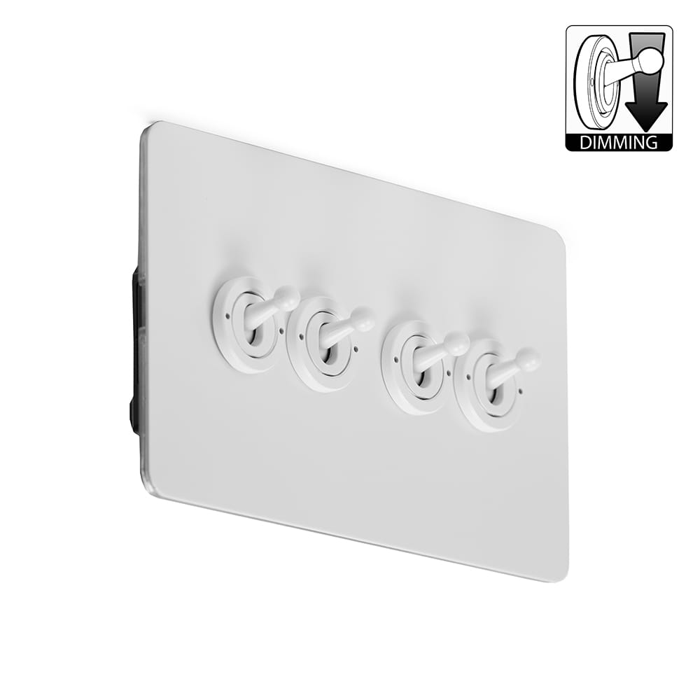 The Eldon Collection Flat Plate White Metal 4 Gang Dimming Toggle Switch