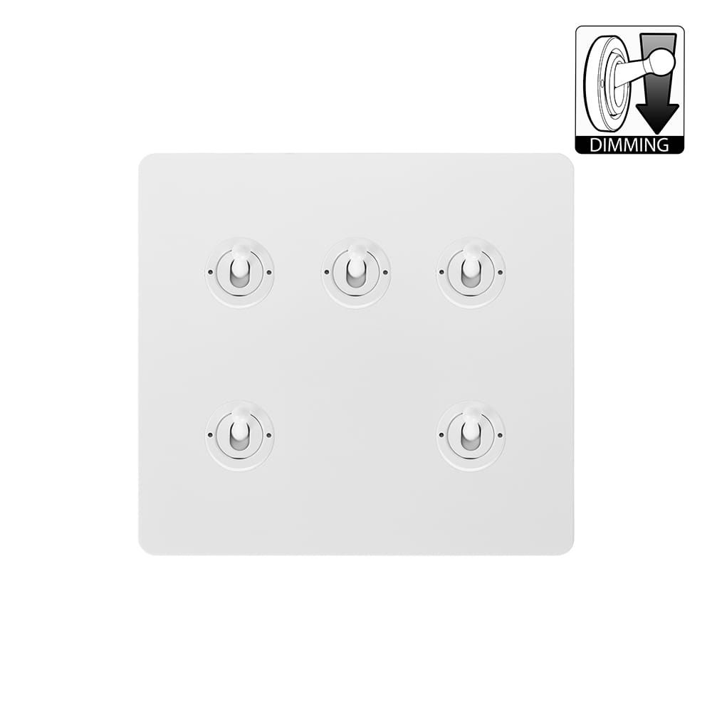 The Eldon Collection Flat Plate White Metal 5 Gang Dimming Toggle Switch
