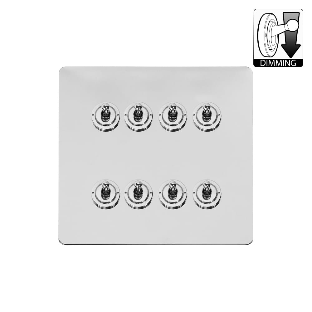 The Finsbury Collection Flat Plate Polished Chrome 8 Gang Dimming Toggle Switch