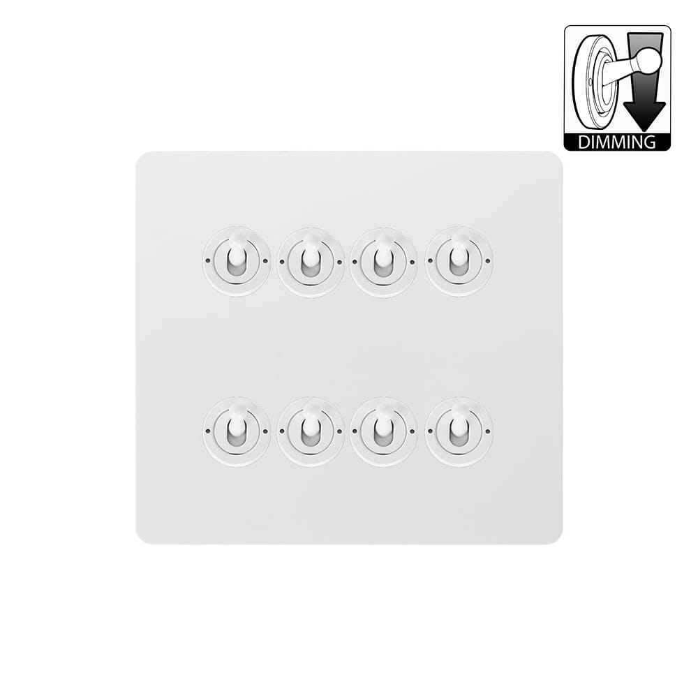 The Eldon Collection Flat Plate White Metal 8 Gang Dimming Toggle Switch