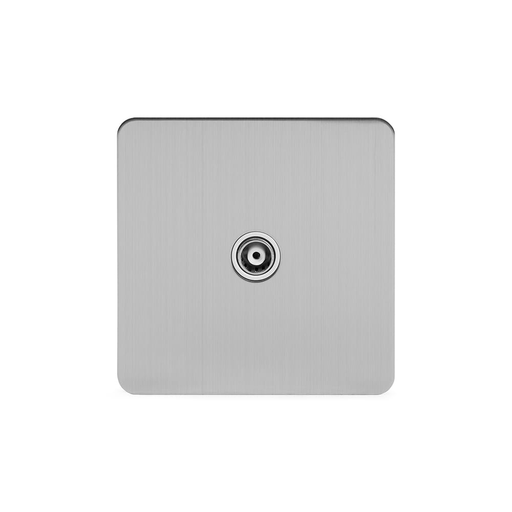 The Lombard Collection Brushed Chrome Flat Plate 1 Gang TV Aerial Socket Wht Ins Screwless