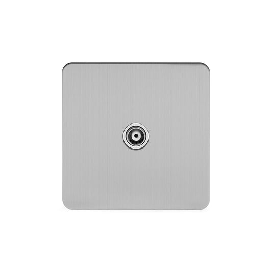 The Lombard Collection Brushed Chrome Flat Plate 1 Gang TV Aerial Socket Wht Ins Screwless