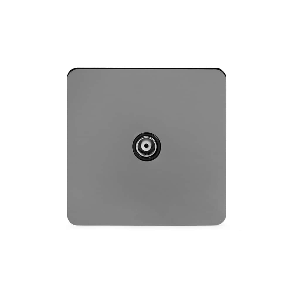 The Connaught Collection Black Nickel Flat Plate 1 Gang TV Aerial Socket Blk Ins Screwless
