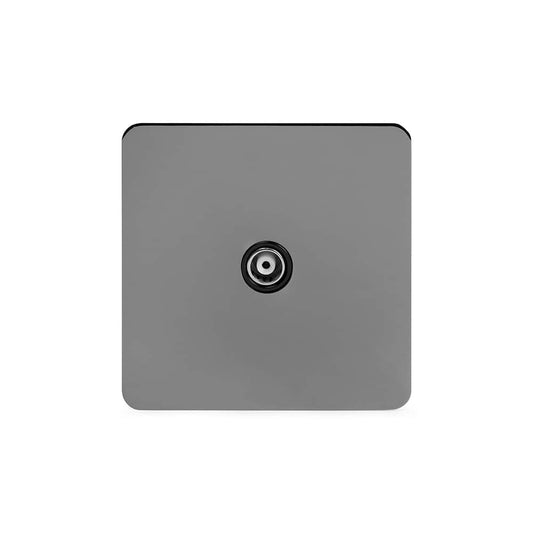 The Connaught Collection Black Nickel Flat Plate 1 Gang TV Aerial Socket Blk Ins Screwless