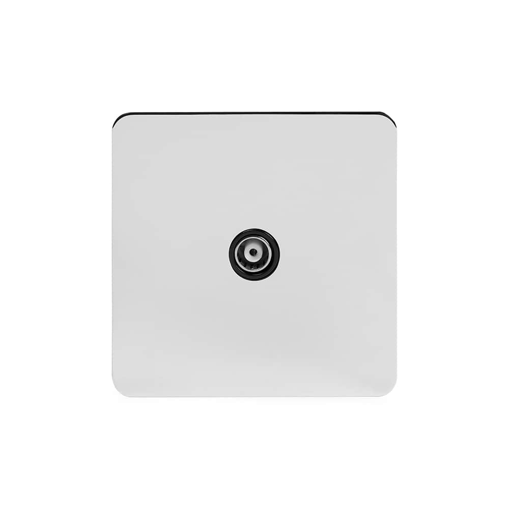 The Finsbury Collection Polished Chrome Flat Plate 1 Gang TV Aerial Socket Blk Ins Screwless