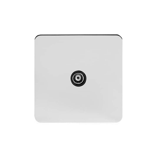 The Finsbury Collection Polished Chrome Flat Plate 1 Gang TV Aerial Socket Blk Ins Screwless