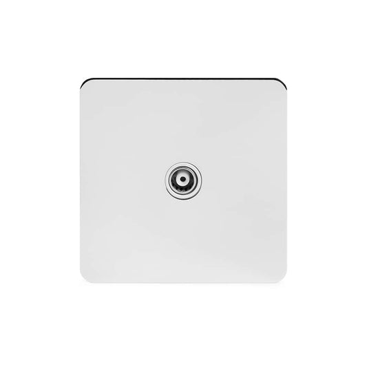 The Finsbury Collection Polished Chrome Flat Plate 1 Gang TV Aerial Socket Wht Ins Screwless