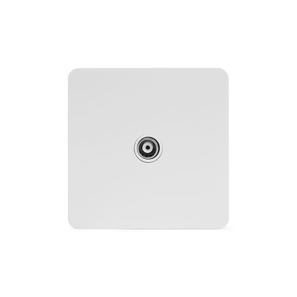 The Eldon Collection White Metal Flat Plate 1 Gang TV Aerial Coaxial Socket Wht Ins Screwless