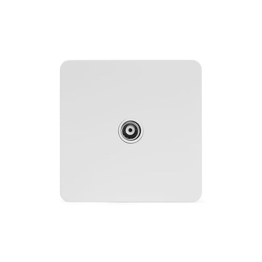 The Eldon Collection White Metal Flat Plate 1 Gang TV Aerial Coaxial Socket Wht Ins Screwless