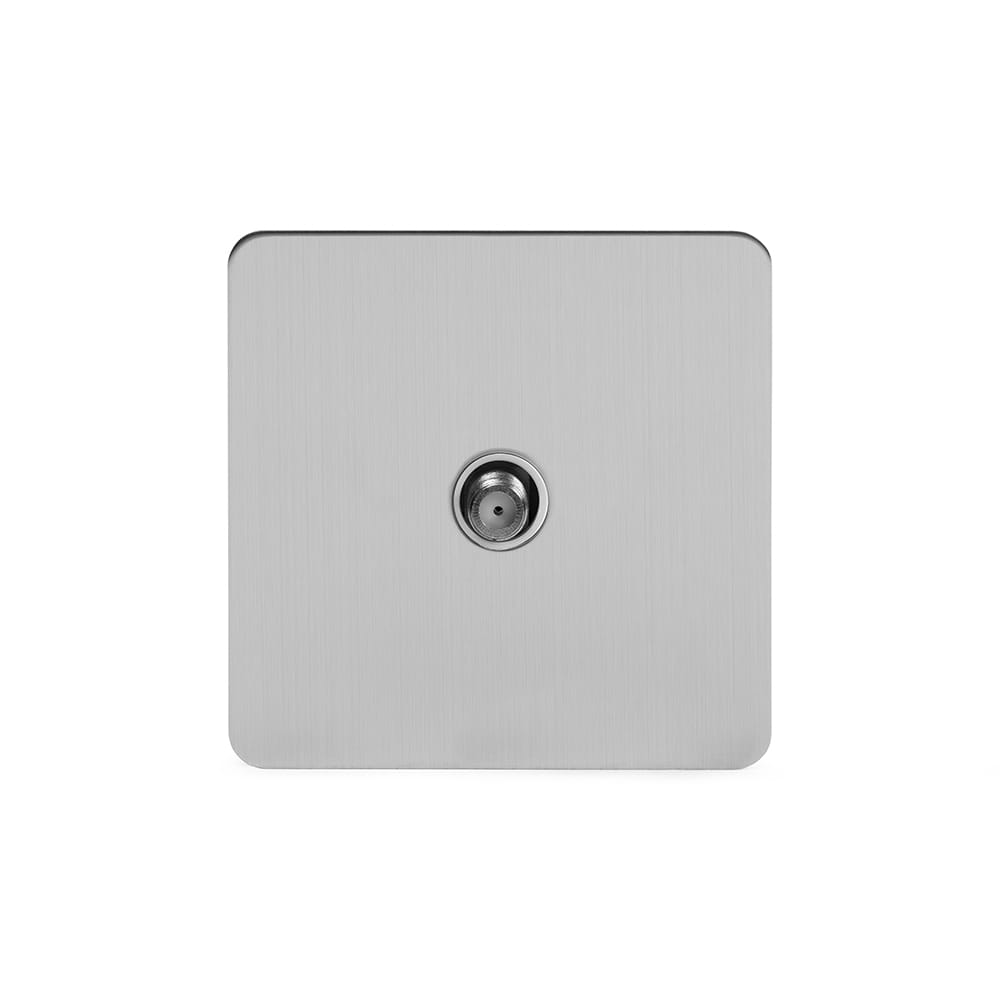 The Lombard Collection Brushed Chrome Flat Plate 1 Gang Satellite Socket Wht Ins Screwless