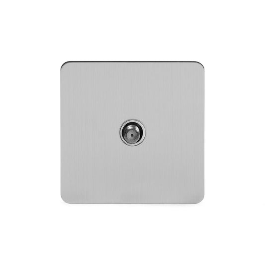 The Lombard Collection Brushed Chrome Flat Plate 1 Gang Satellite Socket Wht Ins Screwless