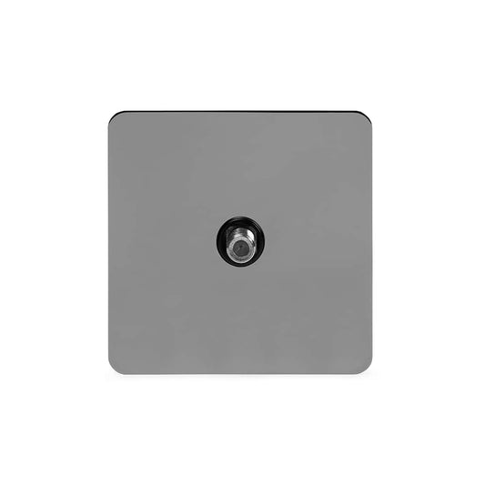 The Connaught Collection Black Nickel Flat Plate 1 Gang Satellite Socket Blk Ins Screwless