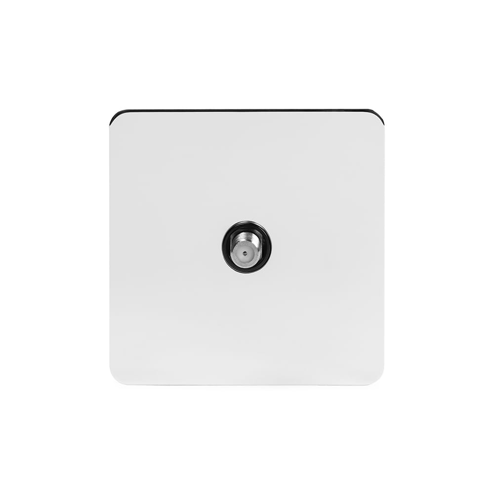 The Finsbury Collection Polished Chrome Flat Plate 1 Gang Satellite Socket Blk Ins Screwless