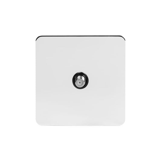The Finsbury Collection Polished Chrome Flat Plate 1 Gang Satellite Socket Blk Ins Screwless